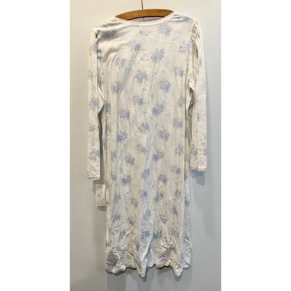 ARIA Floral Nightgown White w Pink Blue Flowers Long Sleeve Grandmacore Large - Picture 2 of 8